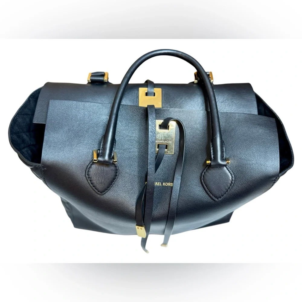 Michael Kors Collection Miranda Black Leather Tote Gold-tone Hardware